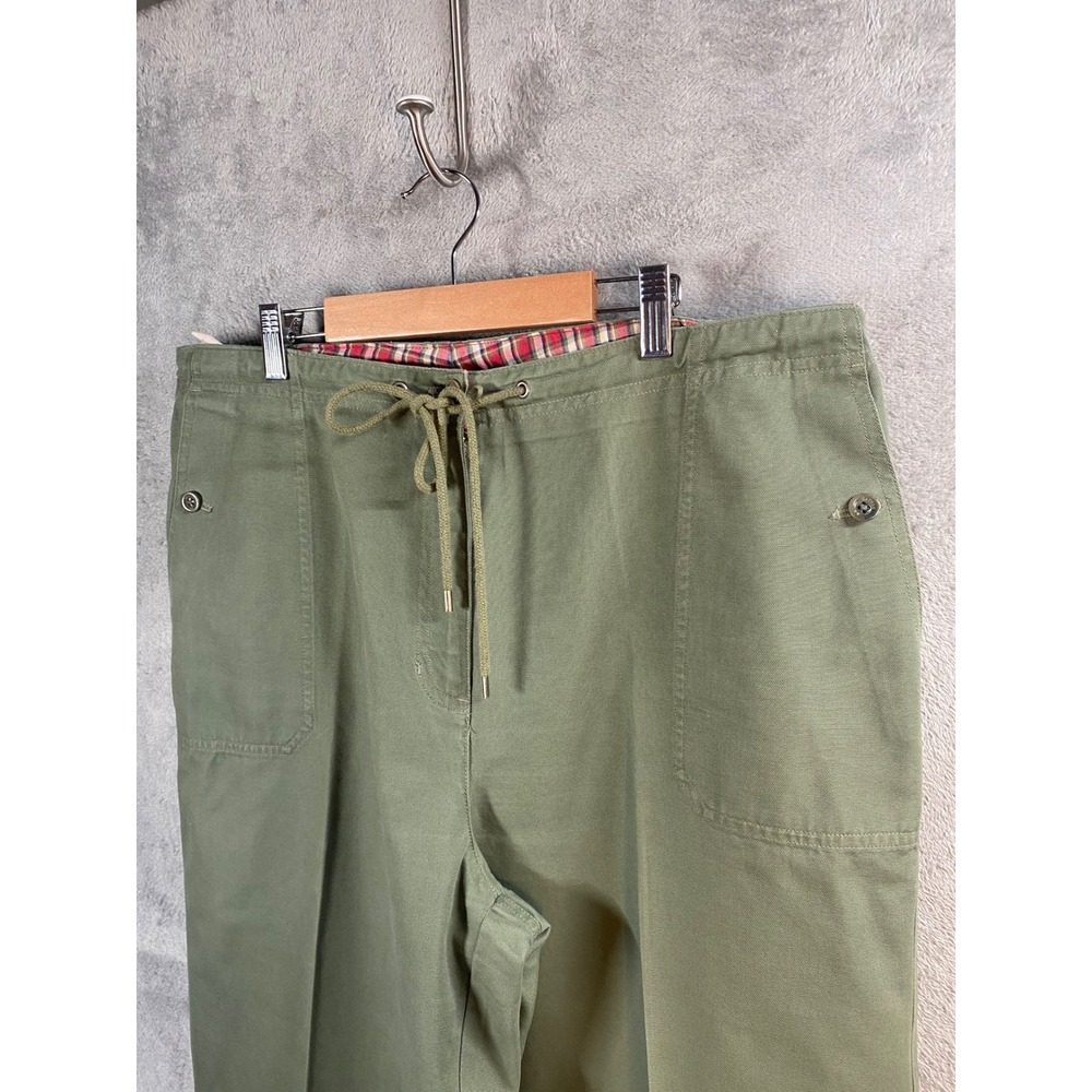 Lauren Ralph Lauren Straight Leg Pants Women 16 Olive Green Drawstring Cotton - Picture 2 of 5